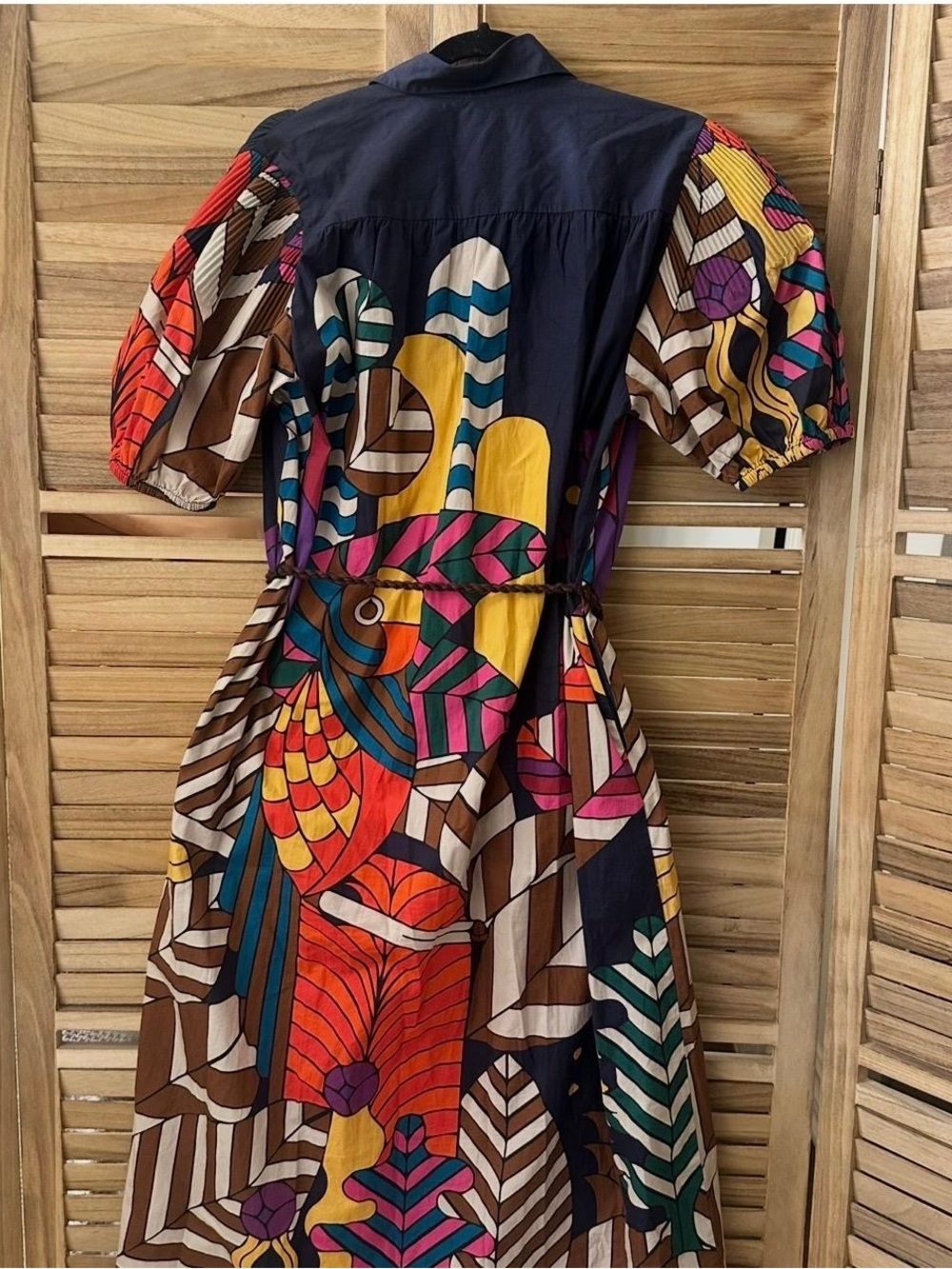 Carolina K Valerie Pleated Geometric Print Puff Sleeve  Kaftan Dress Size S - Picture 6 of 8